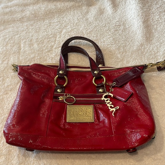 Coach Poppy Patent Leather Sachel Handbag 15868 Red - Picture 1 of 9